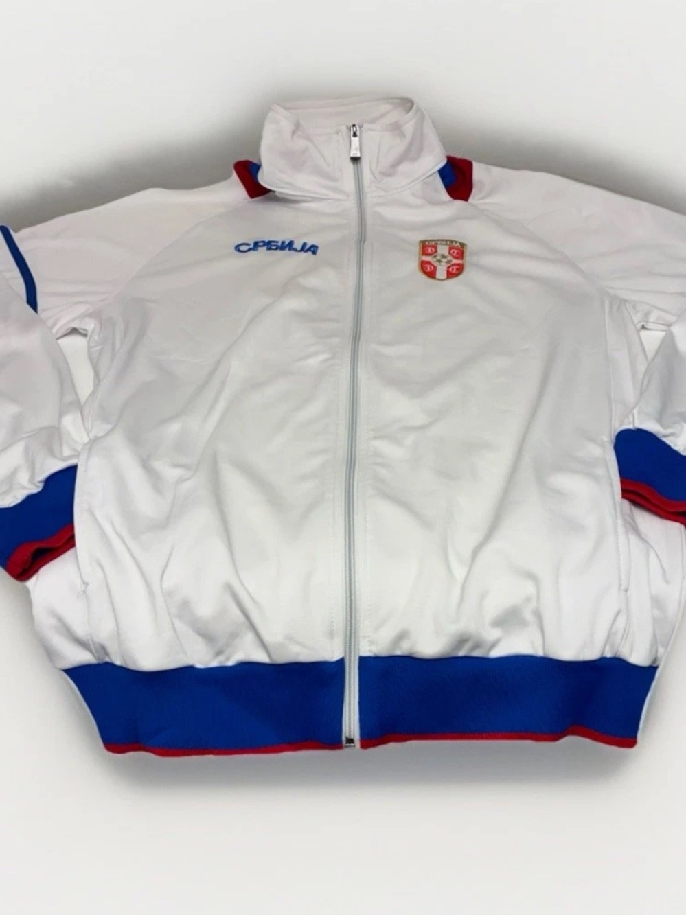 2026 World Cup Serbia National Team Jacket. White, Blue & Red Trim. Men’s XXL.